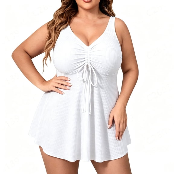 Hulanddfd Tops of Women Solid Color Drawstring Sleeveless V-Neck Plus Size Top White Size 5XL