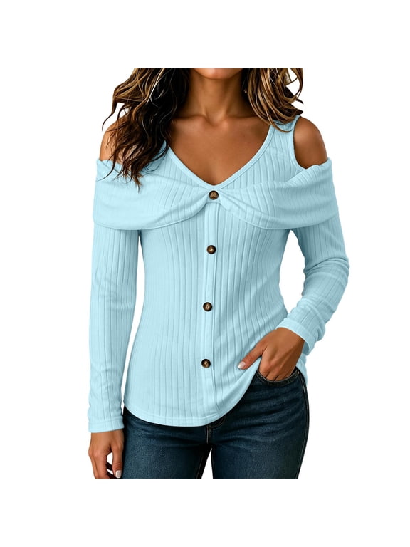 Women Blouse Cold Shoulder Long Sleeve Pockets Casual Loose Fit Solid Top Streetwear Fall Winter Outerwear