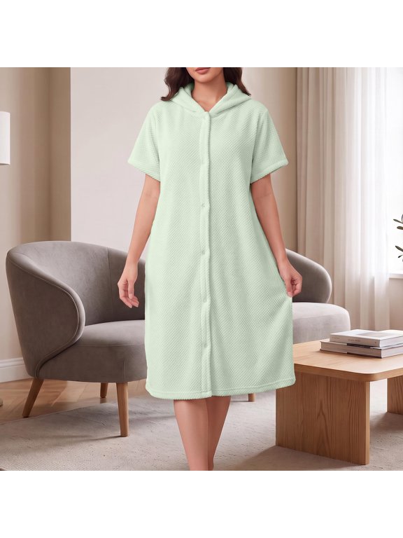 Women Nightgown Short Sleeve Button Down Sleepshirt Loose Comfy Lounge Dress with Pockets