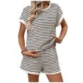 thumbnail image 1 of Hulanddfd Women's Athleisure Set Short Sleeve Round Neck Top Elastic Waist Shorts Set Beige Size M, 1 of 7