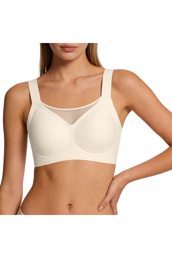 Women's Bras Plus Size Soft Support Bra Minimizer Side Support Anti-Sagging Bandeau Beige Size L