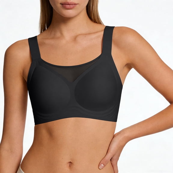 Hulanddfd Women's Bras Plus Size Soft Support Bra Minimizer Side Support Anti-Sagging Bandeau Black Size M
