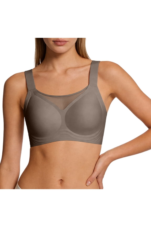 Women's Bras Plus Size Soft Support Bra Minimizer Side Support Anti-Sagging Bandeau Coffee Size 3XL