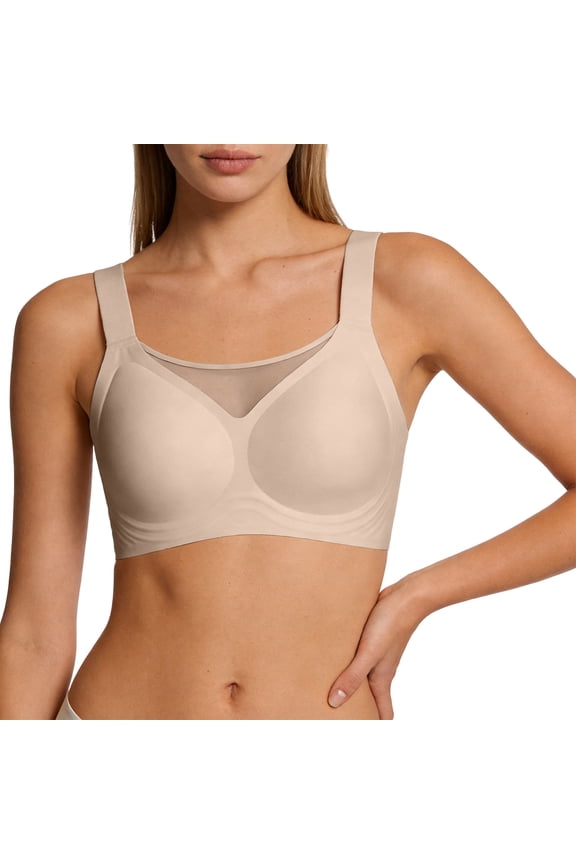 Women's Bras Plus Size Soft Support Bra Minimizer Side Support Anti-Sagging Bandeau Khaki Size XL