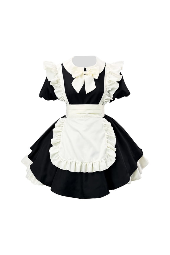 Women's Dress Inverted Pleat Ruffle Cute Maid Cosplay Black Size S