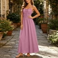 thumbnail image 1 of Hulanddfd Women's Dress Summer Camisole Ruched Front-Tie Button Cinched Waist Solid A-Line Maxi Dress Pink Size M, 1 of 8