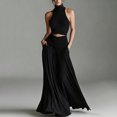 thumbnail image 1 of Hulanddfd Women's Set Sleeveless High-Neck Top and Skirt Solid Two-Piece Set Black Size L, 1 of 7