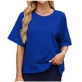 thumbnail image 1 of Hulanddfd Women's Tops Solid Crew Neck Short-Sleeve Pullover Sweatshirt Blue Size L, 1 of 8