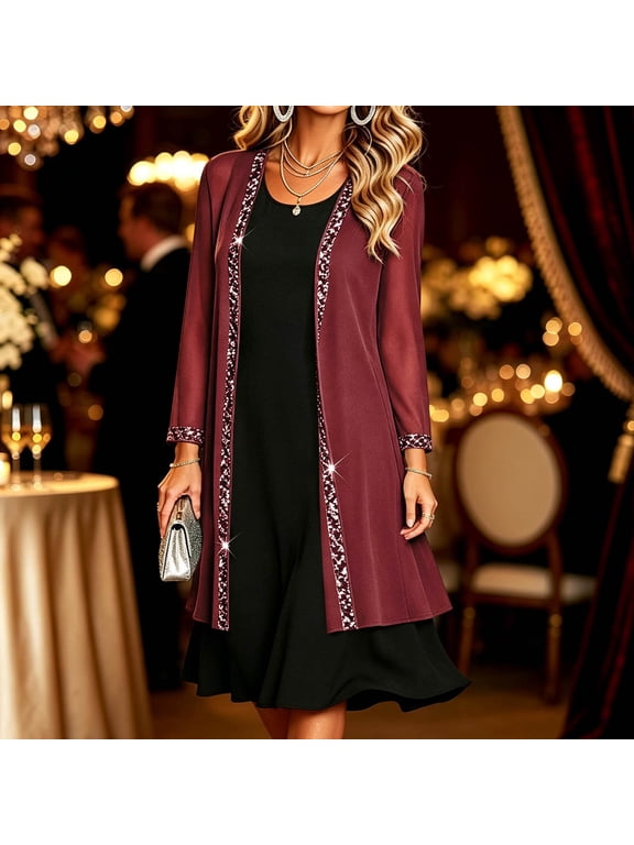 Womens Outerwear Coat Long Cardigan with Trim Sheer Chiffon Open Front Duster Coat for Evening Party Dress