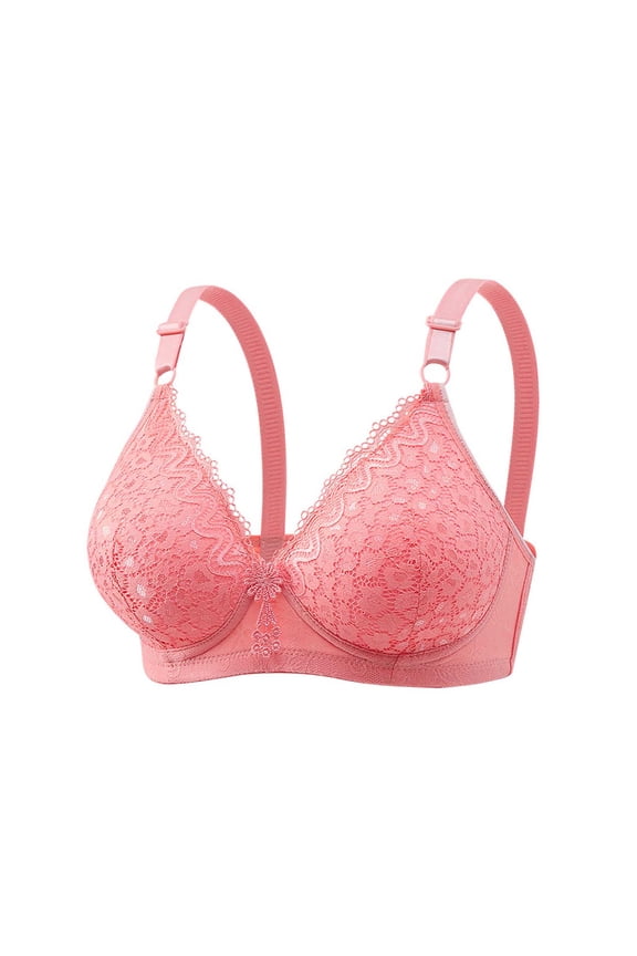 Womens Seamless Push Up Bras Full Coverage Lace pattern Seamless Breathable Comfort Daily Bras Watermelon Red Size 2XL