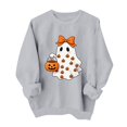 thumbnail image 1 of Hulanddfd Womens Sweatshirt Pink Ghost Pumpkin Print Pullover, Cute Bow Graphic Crewneck Long Sleeve Top, Halloween Casual Sweater, 1 of 1