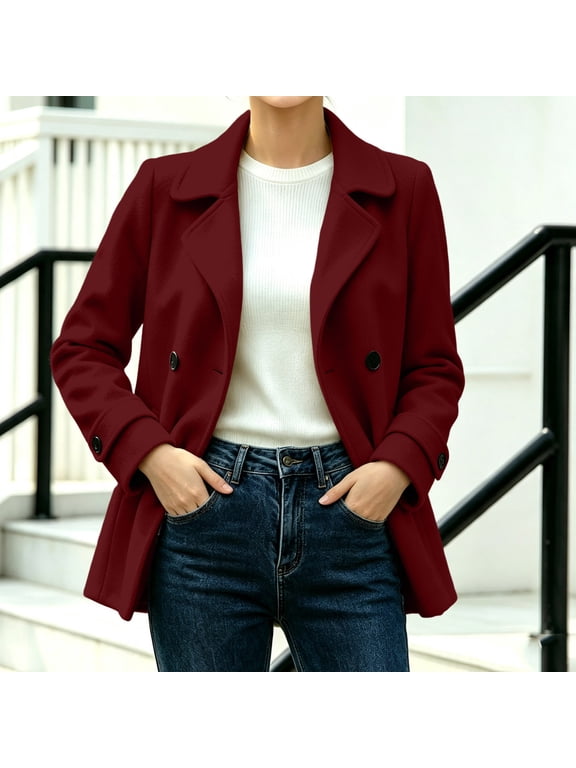Womens coat Elegant Coats Notched Lapel Double Breasted Short Pea Coat