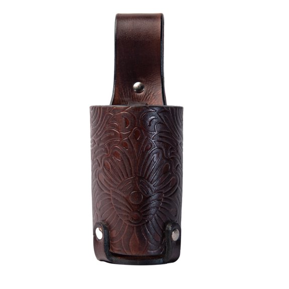 Hulara Full Grain Buff Leather Beer Holder for Small Bottle for Men Cowboy Beer Holder for Travel/Outdoor Beer Belt