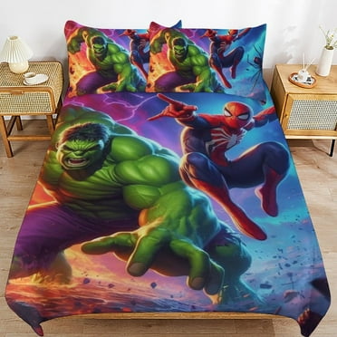 Hulk 3-Piece Bedding Set Super Hero Hulk Twin Bed Set with Bed Duvet Cover and Pillowcases Gifts for Girls Boys