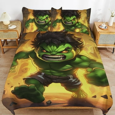 Hulk 3-Piece Bedding Set Super Hero Hulk Twin Bed Set with Bed Sheet and Pillowcases Gifts for Girls Boys