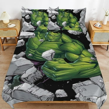 Hulk 3-Piece Bedding Set Super Hero Hulk Twin Bed Set with Bed Duvet Cover and Pillowcases Gifts for Girls Boys