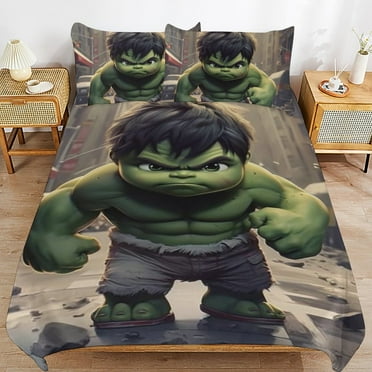 Hulk 3-Piece Bedding Set Super Hero Hulk Twin Bed Set with Bed Sheet and Pillowcases Gifts for Girls Boys