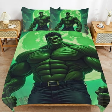 Hulk 3-Piece Bedding Set Super Hero Hulk Twin Bed Set with Bed Duvet Cover and Pillowcases Gifts for Girls Boys