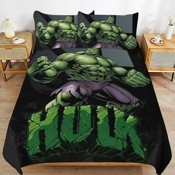 Hulk 3-Piece Bedding Set Super Hero Hulk Twin Bed Set with Bed Duvet Cover and Pillowcases Gifts for Girls Boys