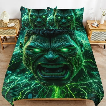 Hulk 3-Piece Bedding Set Super Hero Hulk Twin Bed Set with Bed Duvet Cover and Pillowcases Gifts for Girls Boys