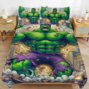 Hulk 3-Piece Bedding Set Super Hero Hulk Twin Bed Set with Bed Sheet and Pillowcases Gifts for Girls Boys