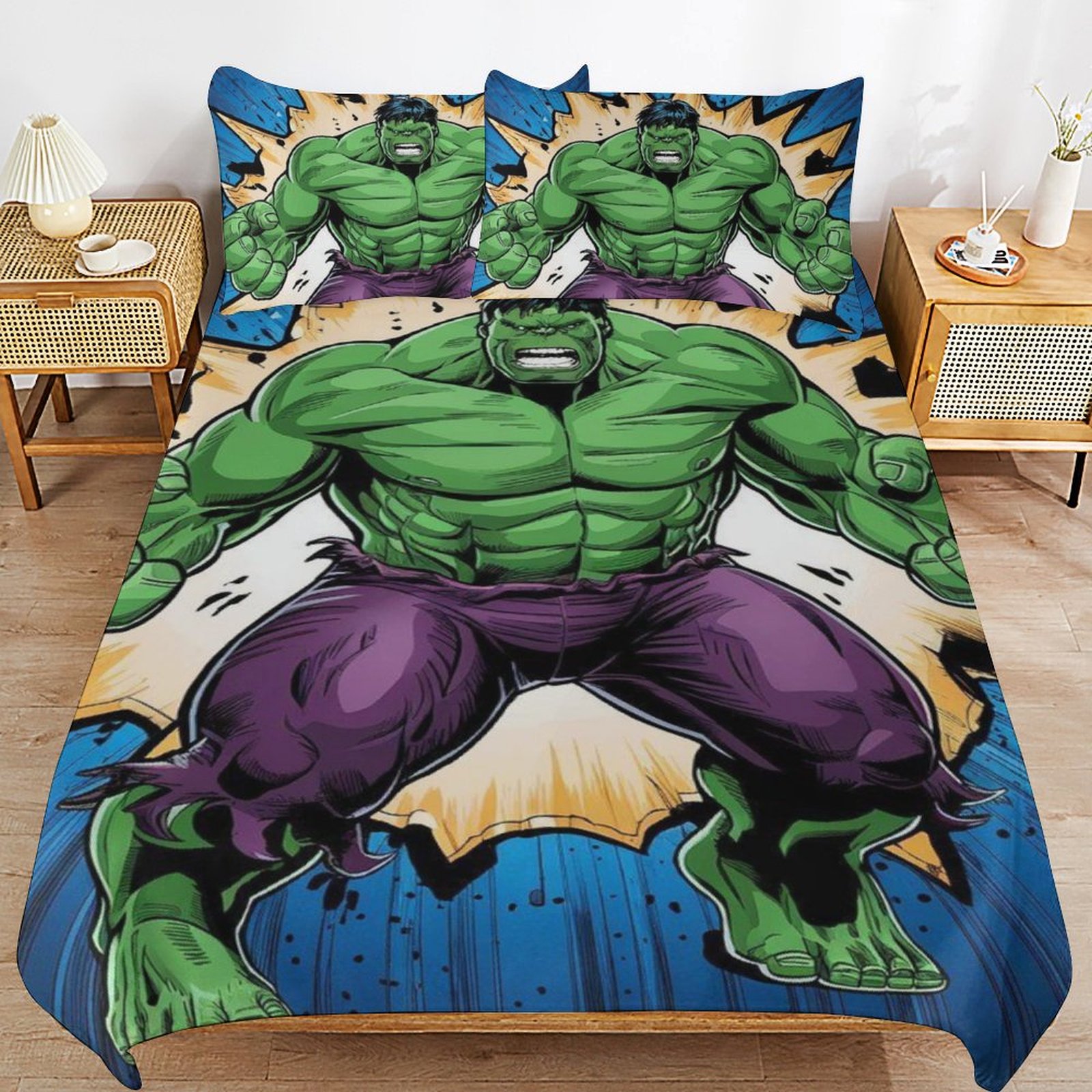 Hulk 3-Piece Bedding Set Super Hero Hulk Twin Bed Set with Bed Duvet ...