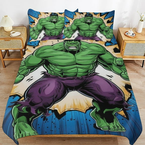 Hulk 3-Piece Bedding Set Super Hero Hulk Twin Bed Set with Bed Duvet Cover and Pillowcases Gifts for Girls Boys