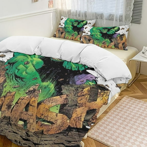 Hulk Bedding Set Novelty Pattern Soft Microfiber Comforter Set 3 Pieces 1 Duvet Cover 2 Pillow Shams Twin-86"x70"