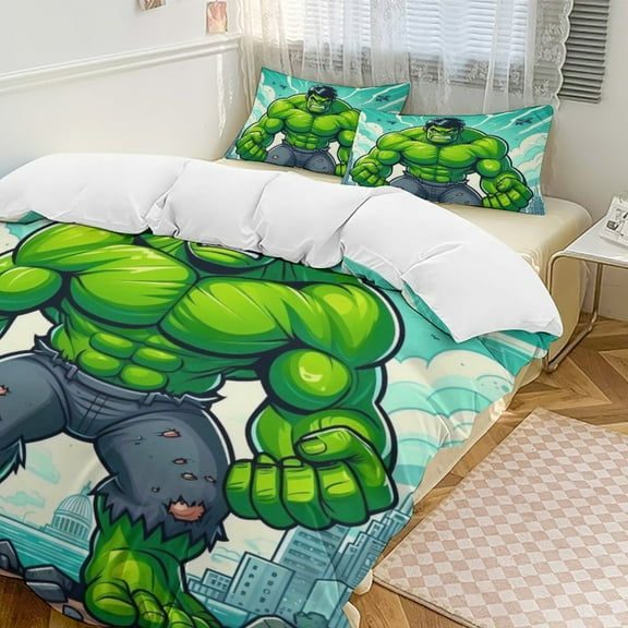 Hulk Bedding Set Novelty Pattern Soft Microfiber Comforter Set 3 Pieces 1 Duvet Cover 2 Pillow Shams Twin-86"x70"