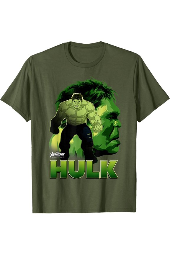 Hulk Big Head Profile Graphic DTG Print Unisex T-Shirt,Military Green Color,Size 5XL