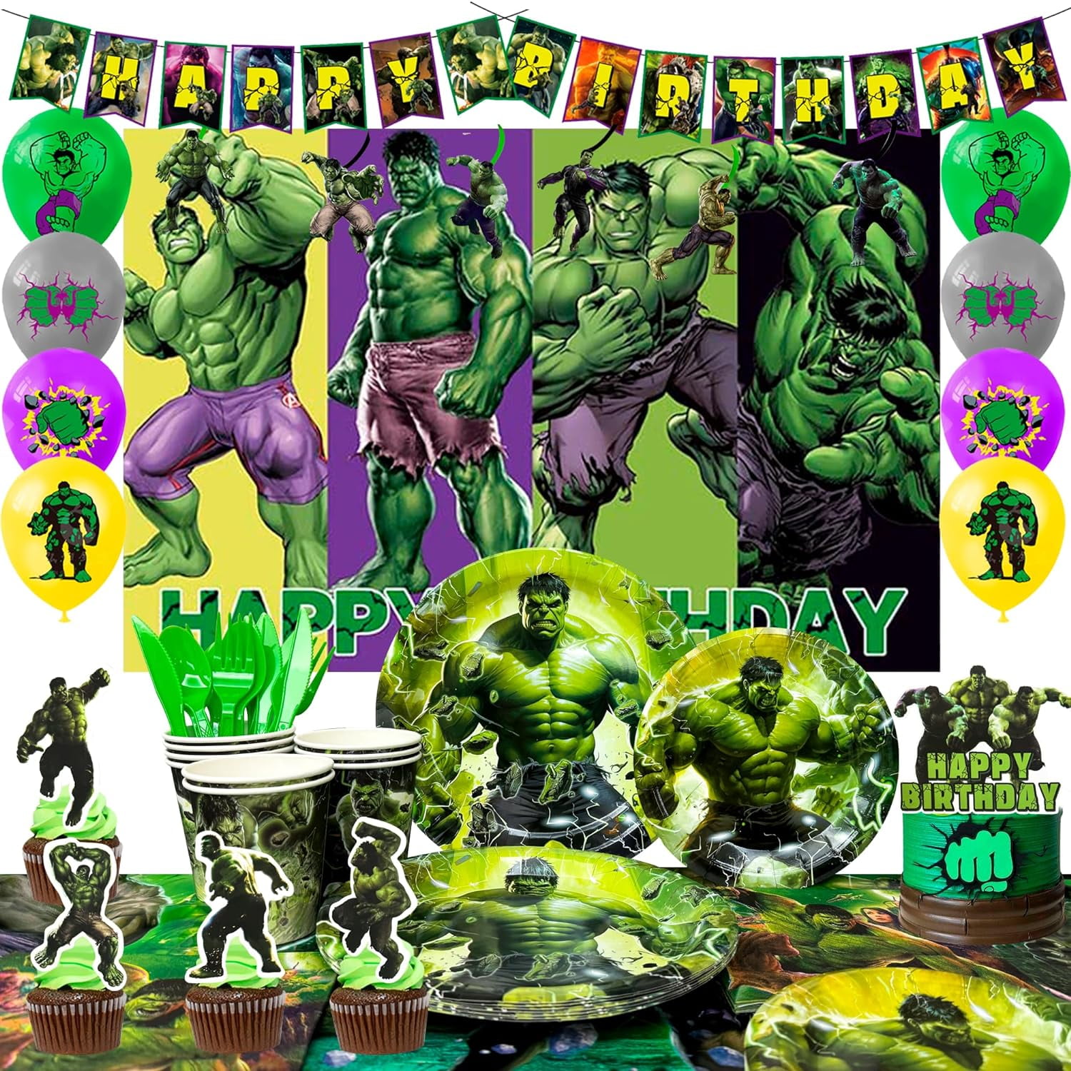 Hulk Birthday Party Supplies, 112pcs Hulk Party Decorations & Tableware