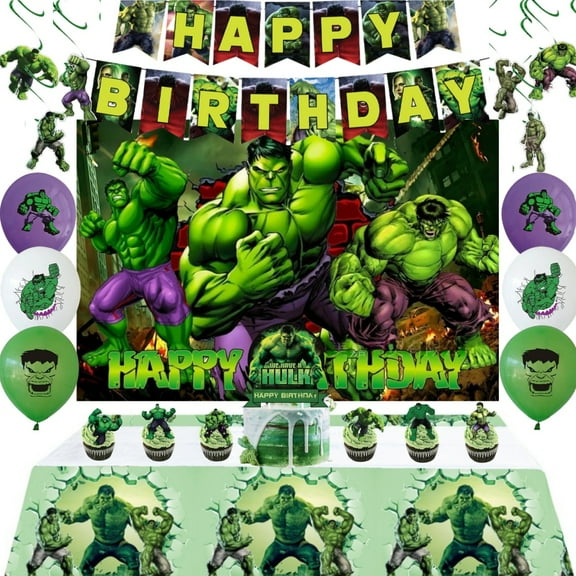 Hulk Birthday Party Supplies, Hulk Party Decoration Set - Hulk birthday decoration banner, backdrop, tablecloth and balloon cake decoration and other party supplies