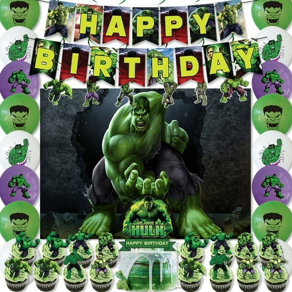 Hulk Birthday Party Supplies, Hulk Party Decorations Set - Hulk Birthday Decorations Banner, Backdrop, Balloon Cake Toppers and Other Party Supplies