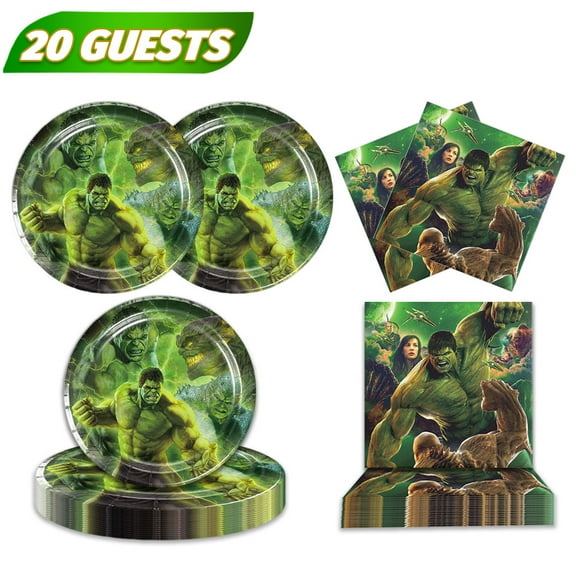 Hulk Birthday Party Tableware Suplies Set 20PCS 7-inch Plate and 20PCs Napkins Favor Green Hero Theme Table Decoration for Boys Girls Birthday Dinnerware