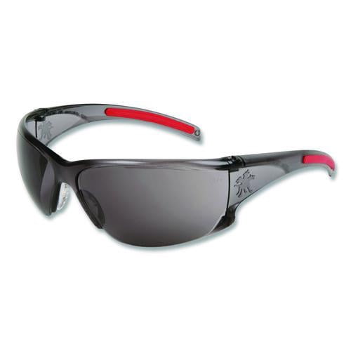 Hulk HK1 Series Safety Glasses, Scratch-Resistant, Smoke/Red Plastic Frame, Gray Plastic Lens | Bundle of 5