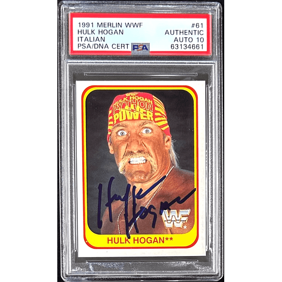 Hulk Hogan 1991 Merlin Italian WWF Card #61 PSA/DNA 63134661 Authentic Auto 10