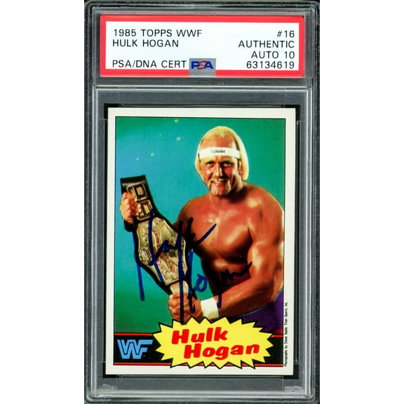 Hulk Hogan Autographed 1985 Topps WWF Rookie Card #16 Auto Grade Gem Mint 10 PSA/DNA #63134619