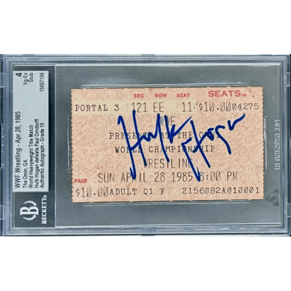 Hulk Hogan Signed WWF Ticket Stub Vs Paul Orndorff Tittle Match Beckett 4 VG-EX