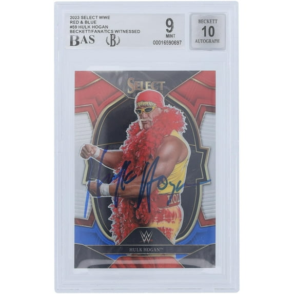 Hulk Hogan WWE Autographed 2023 Panini Select Red & Blue #59 Beckett Fanatics Witnessed Authenticated 9/10 Card - Fanatics Authentic Certified