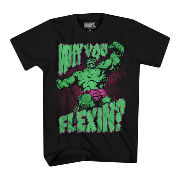 Hulk (Mavel Comics) Mens T-Shirt - Why You Flexin? Mad Hulk Image (Small, Black)