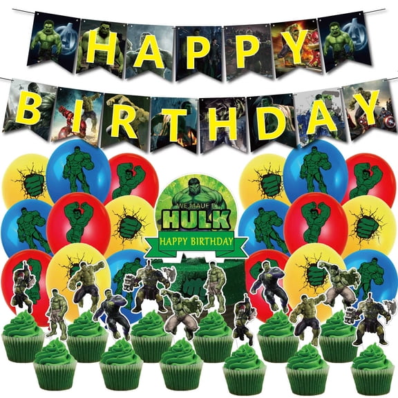 Hulk Party Decorations,Hulk Birthday Party Supplies, Includes Banner Cake Topper Balloons for Birthday Decorations