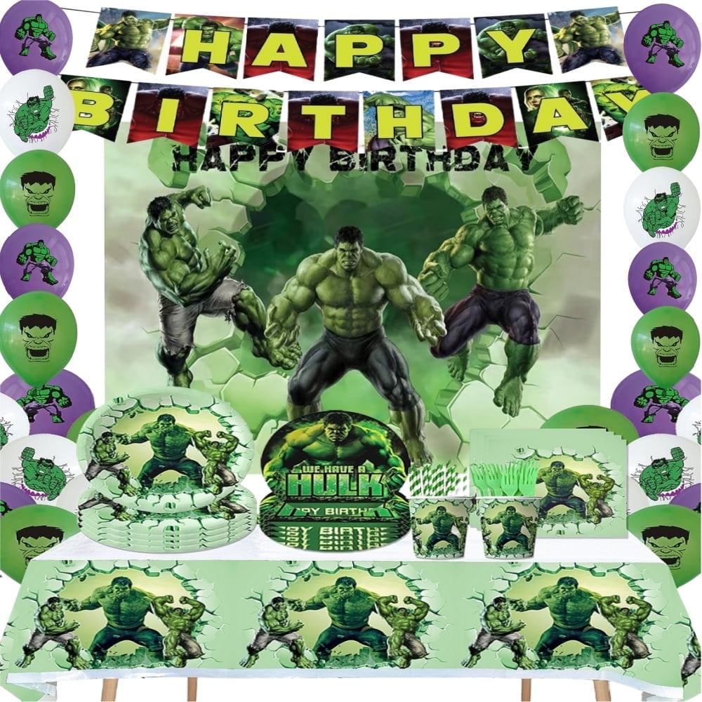 Hulk Theme Party Decorations Tableware Set , 125PCS Avenger Birthday Plates and Cups Napkins Tablecloth Frozen Birthday Decorations Tableware