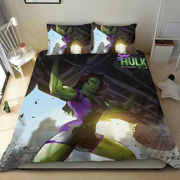 She Hulk-themed Bed Sheet Set Three Piece Set Comfortable And Skin Friendly Unique Design Home Decor Gifts For Family Friends fans54x79Inches135cm*200cm