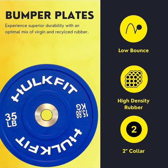 HulkFit 2-inch Sport Series Olympic Weight Plates Bumper Plates for Barbell Weightlifting Strength Training with Shock Absorbing Low Bounce Technology - Black & Multicolor