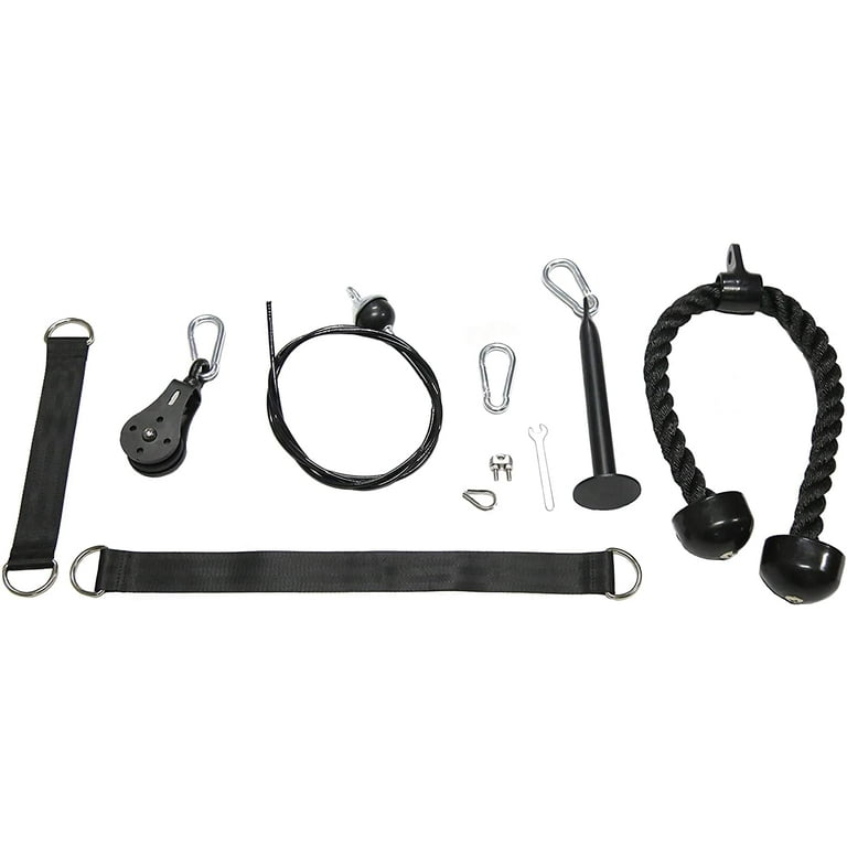 HulkFit Cable Pulley System with Tricep Rope Loading Pin 3 Carabiners and Two Hanging Straps