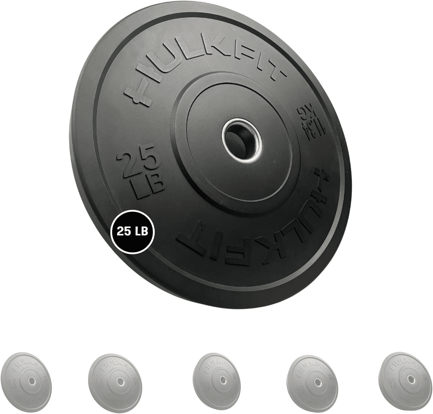 Hulkfit 2” Olympic Shock Absorbing Bumper Weight Plates - Black 25 lb Single