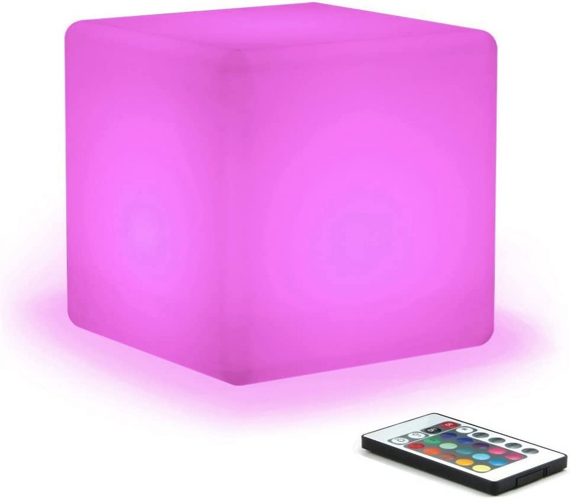 Hullaballoo 8-Inch LED Dimmable Glow Cube Waterproof Rechargeable Adjustable RGB Color Changing with Remote Control, Sensory Toys for Kids, Night Light Indoor Outdoor Decorative Lighting