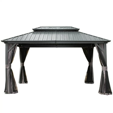Huloretions 10'x12' Hardtop Gazebo,Outdoor Gazebo With Double Roof Canopy Netting And Curtain,Heavy Duty Aluminum Frame Gazebo For Patio Party Backyard