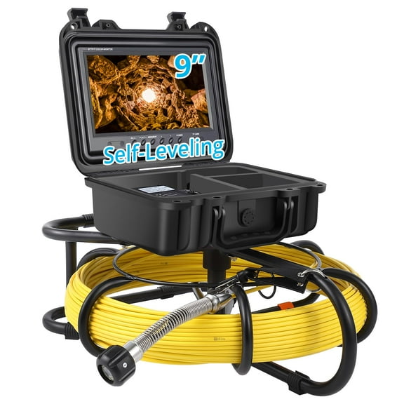 Huloretions 165 FT Plumber's Snake Camera,Sewer Camera With Self Leveling,9 Inch HD LCD,DVR Adjustable LEDs,Snake With Markings,Waterproof IP68 Snake Camera