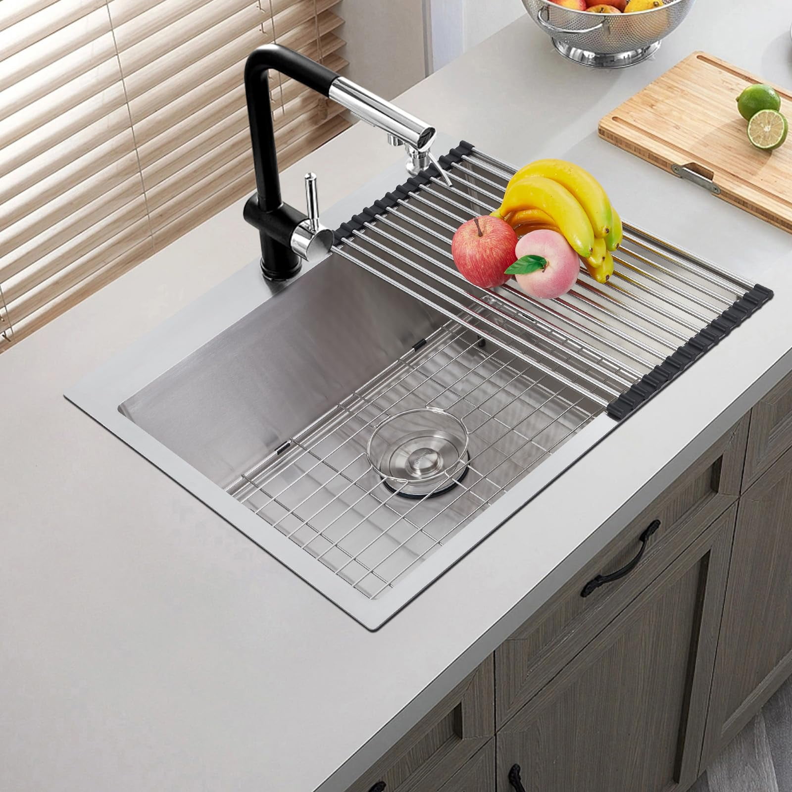 33" Stainless Steel Drop-In Kitchen Sink Workstation – 16 Gauge 304 Steel, Single Bowl, 10" Deep, With Accessories